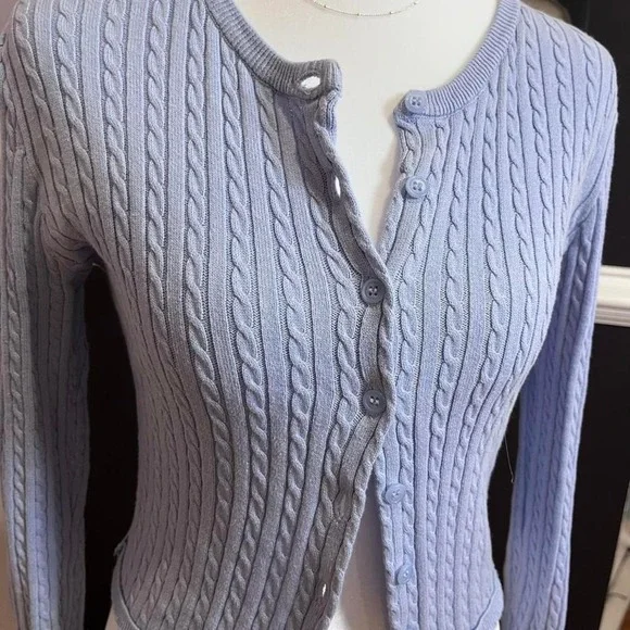 ⭐purple cable knit cotton cardigan sweater medium - Picture 2 of 7